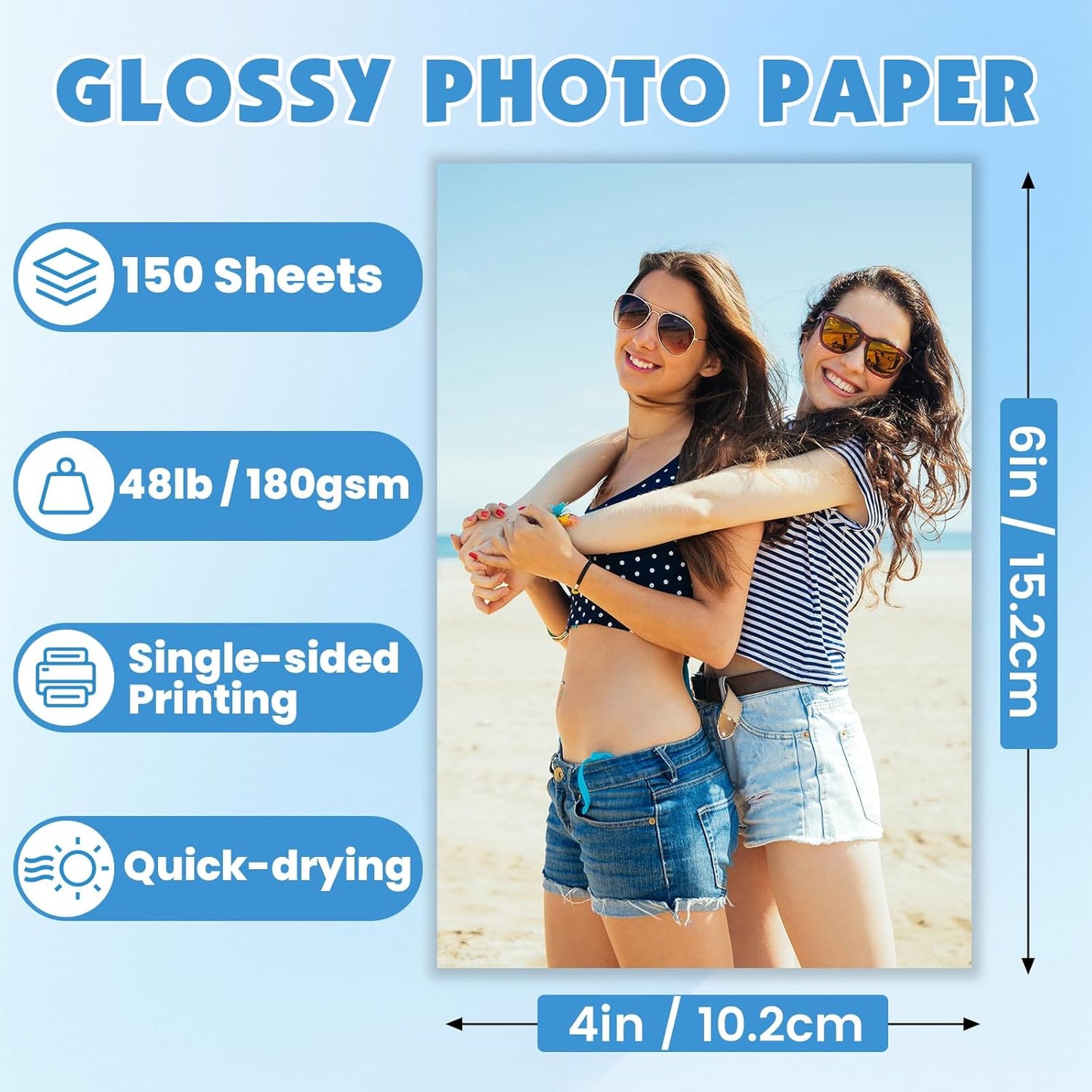 150 Sheets Glossy Photo Paper, 4in x 6in Inkjet Photo Printer Paper, Picture Paper for Photos, Calendars, Brochures, Cards, Menus(180gsm / 48lb)