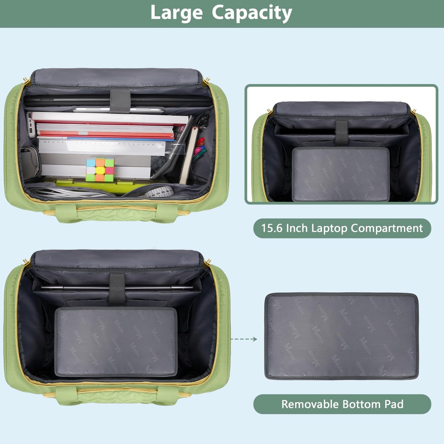 MATEIN Rolling Work Bag for Women, 15.6 Inch Rolling Teacher Bag with Detachable Cart, Roller Briefcase on Wheels with Insulated Lunchbox Gift for Nurse Teacher Commuter Professional, Green