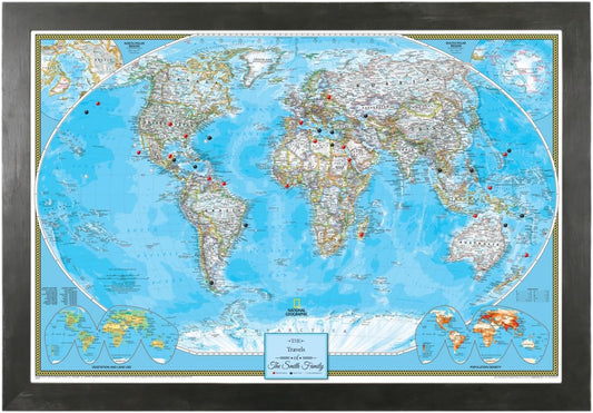 Canvas Classic World Map Pin Board – Framed Travel Map with Pins for Wall – Personalized Push Pin World Map for Tracking Journeys – 27.5" x 39.5" Rustic Black Frame