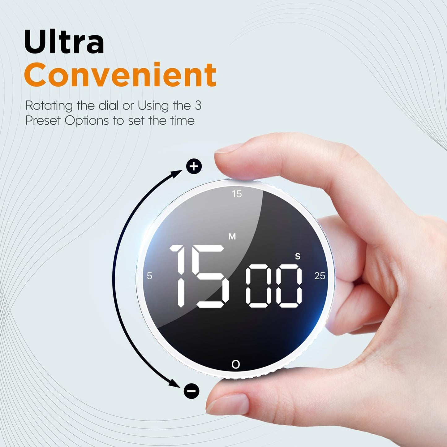 Upgrade Digital Kitchen Timer - Magnetic Countdown Countup Visual Pomodoro Timer with Large LED Display, 3-Preset Times (5, 15, 25), 3 Volume Levels, Ideal for Cooking, Baking and Fitness (1, White)