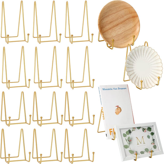 Mixweer 12 Pcs Book Stands for Display Metal Picture Frame Stand Book Plate Picture Holder Easels Photo Holder for Decorative Display(4.3 Inch, 6 Inch,Gold)