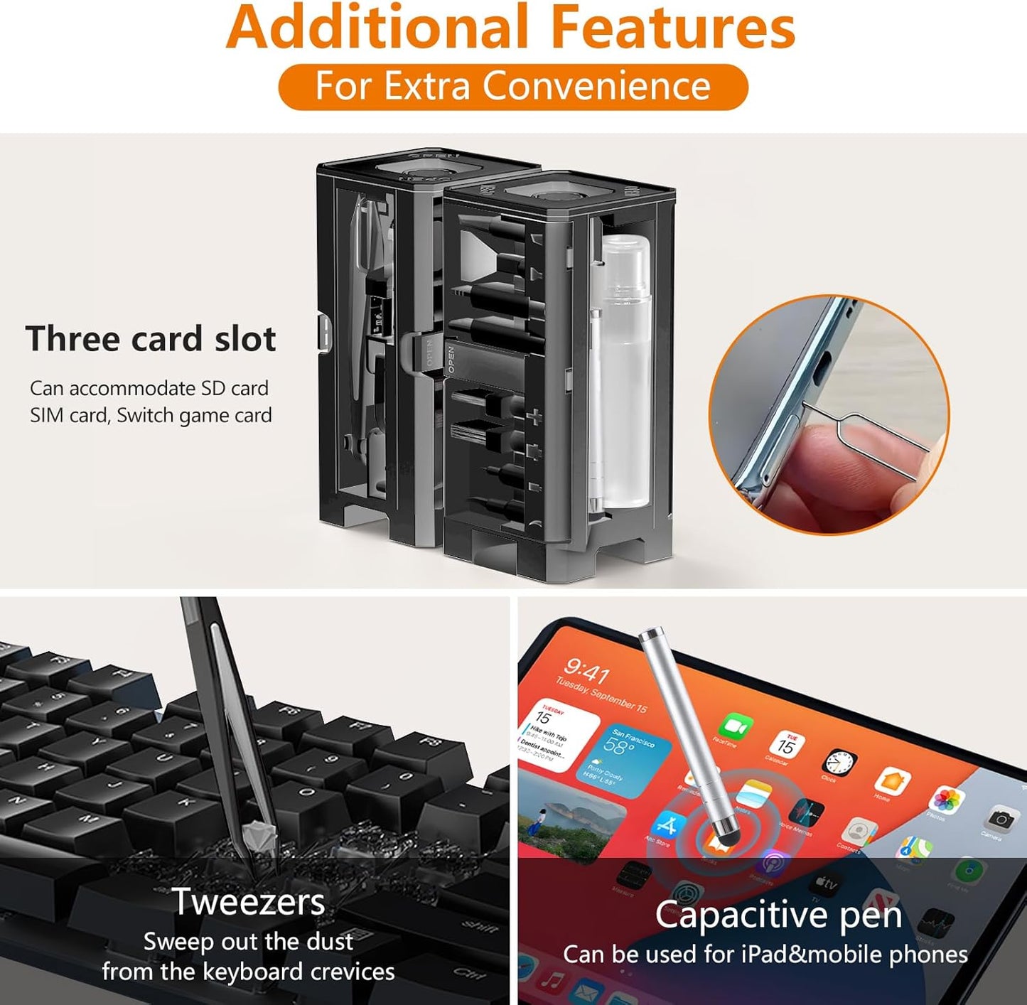 Cell Phone Cleaning Kit, iPhone Cleaning Kit for Charging Port Cleaner Keyboard Cleaning Kit for Airpods/Android/USB C/Earbuds/Laptop/iPad/Camera Lens with Stylus Pen (Black (with Putty and Cloth))