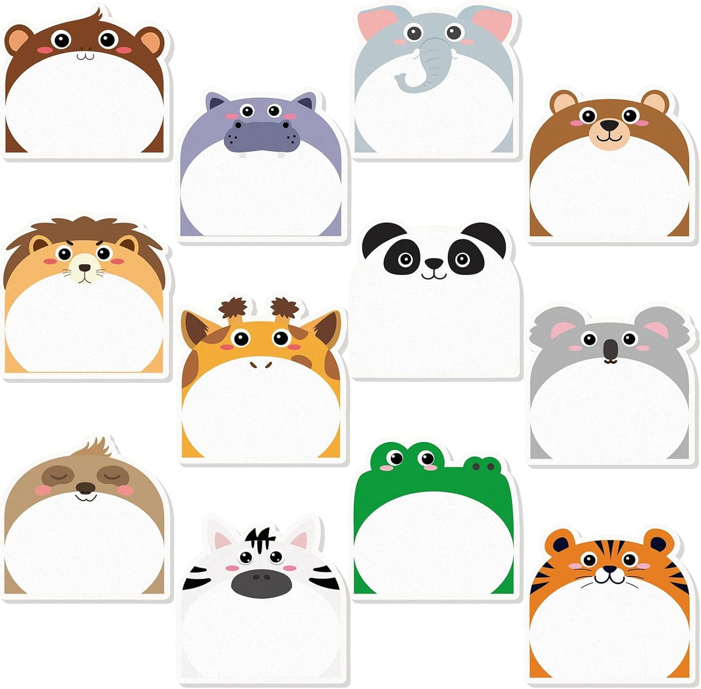 Yinder 24 Pads Cute Sticky Notes Fun Kawaii Animal Sticky Notes Pads Bulk Cartoon Memo Self Adhesive Gift for Christmas Veterinary Office School Tab Party Supplies(Safari Animals)
