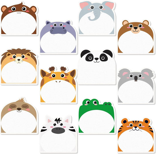 Yinder 24 Pads Cute Sticky Notes Fun Kawaii Animal Sticky Notes Pads Bulk Cartoon Memo Self Adhesive Gift for Christmas Veterinary Office School Tab Party Supplies(Safari Animals)
