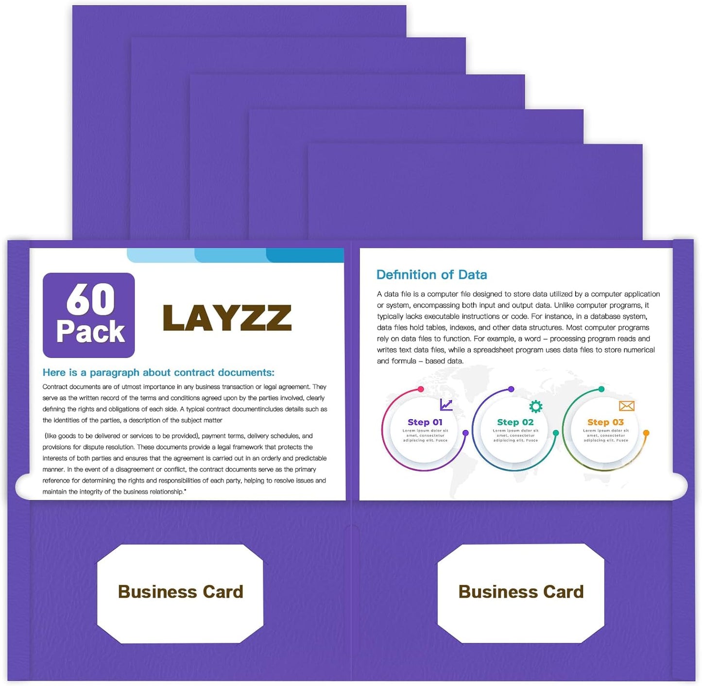 Folders with Pockets, LAYZZ 60 Pack Paper Pocket Folders, 2 Pocket File folders Fits Letter Size Paper, for School Office and Home (Purple)