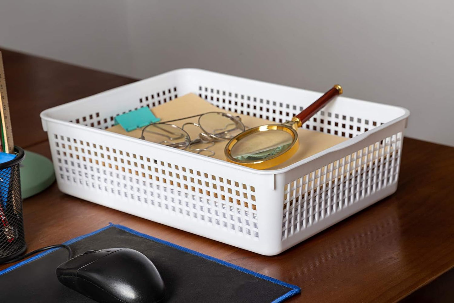 A4 Size Plastic Paper Storage Trays,Desktop File Organizer Baskets,6-Packs (White)