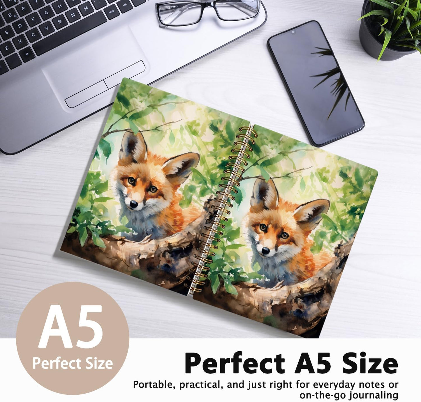 Watercolor Forest Fox Notebook, Fox gifts for women Notebooks for Note Taking, Foxes Themed Gifts Journal, Nature Woodland Wild Animal Journals for Writing, 5.5x8.3 Inch