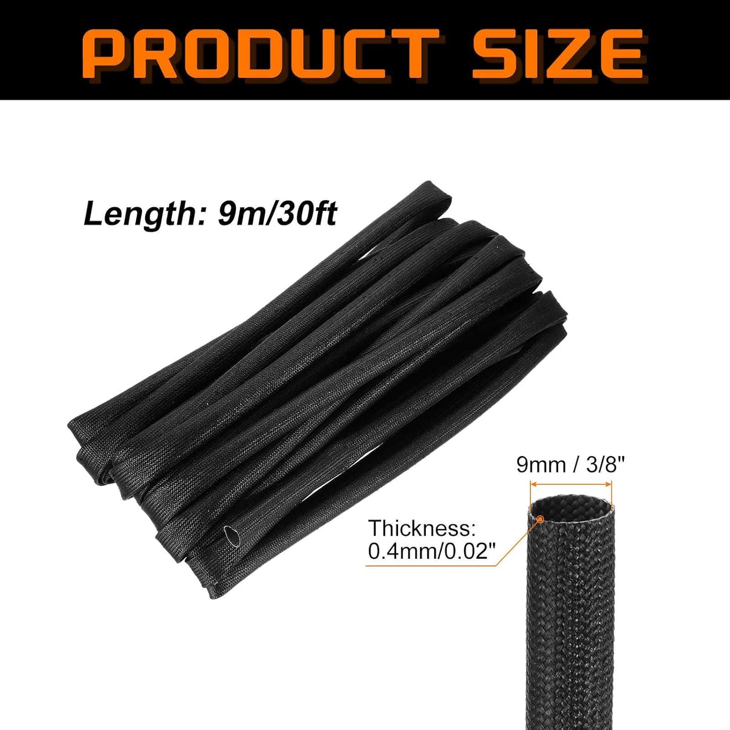 MECCANIXITY 30ft Braided Cable Sleeve, 3/8" ID 200C High Temperature 1500V Fiberglass Wire Insulation Cord Protector Organizer Wires Management for Motor Engine Fuel Line, Black