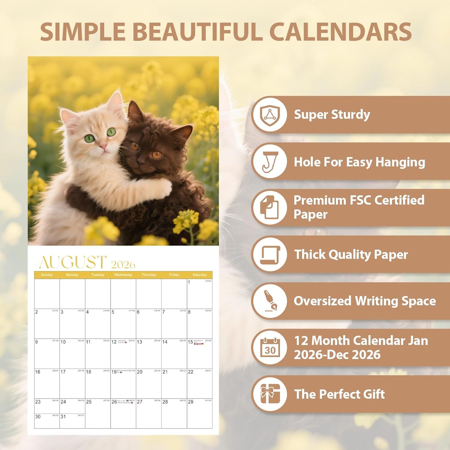 2026 Wall Calendar, Large Monthly Wall Calendar Dogs, Jan 2026 - Dec 2026, 12" x 24" (Opened), Hanging Planning Calendars for Family Home Office Supplies