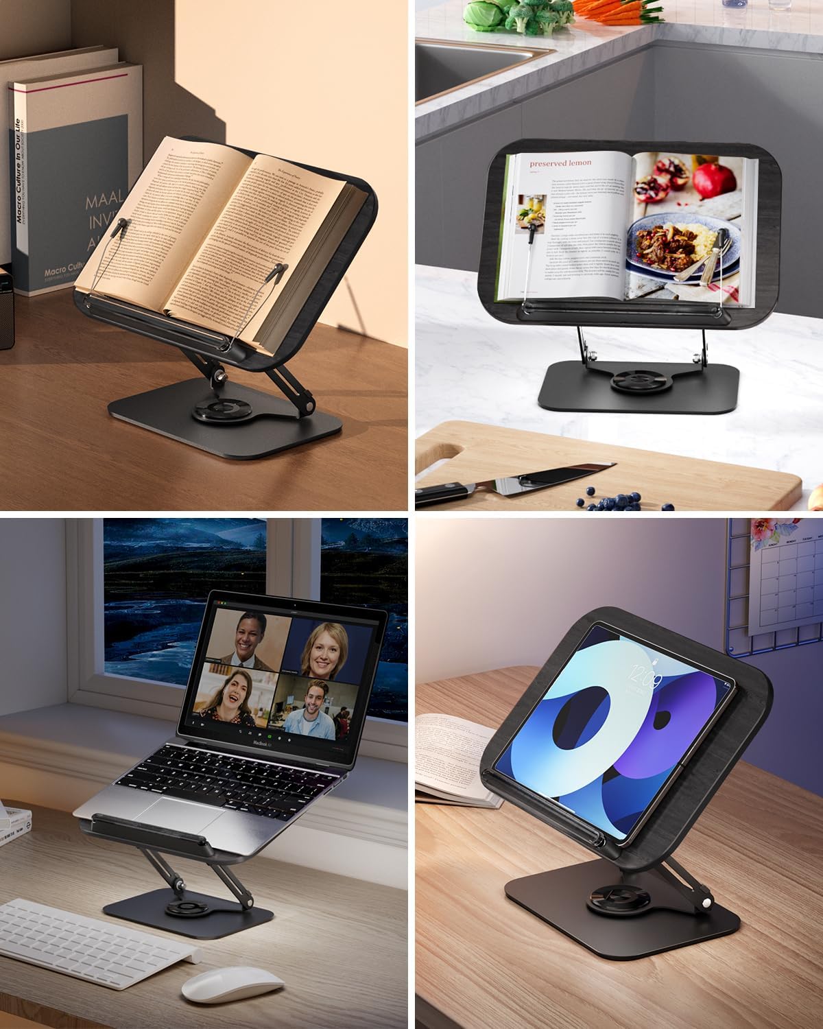 Viozon Book Stand for Reading,Book Holder, Height&Angle Adjustable, 360° Rotating Base, Foldable and Portable, Lightweight for Office, Kitchen, School Textbook, Recipe, Magazine,Kindle,Table B
