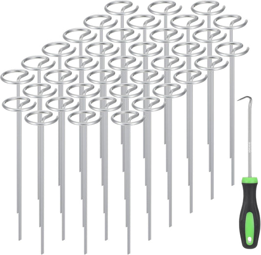 Barrier Staples, 150PCS 6 Inch Galvanized Steel Landscape Pins 6 Inch for Fabric, Sod & Plant Cover, Heavy Duty Ground Staples with Pick Hook, Silver