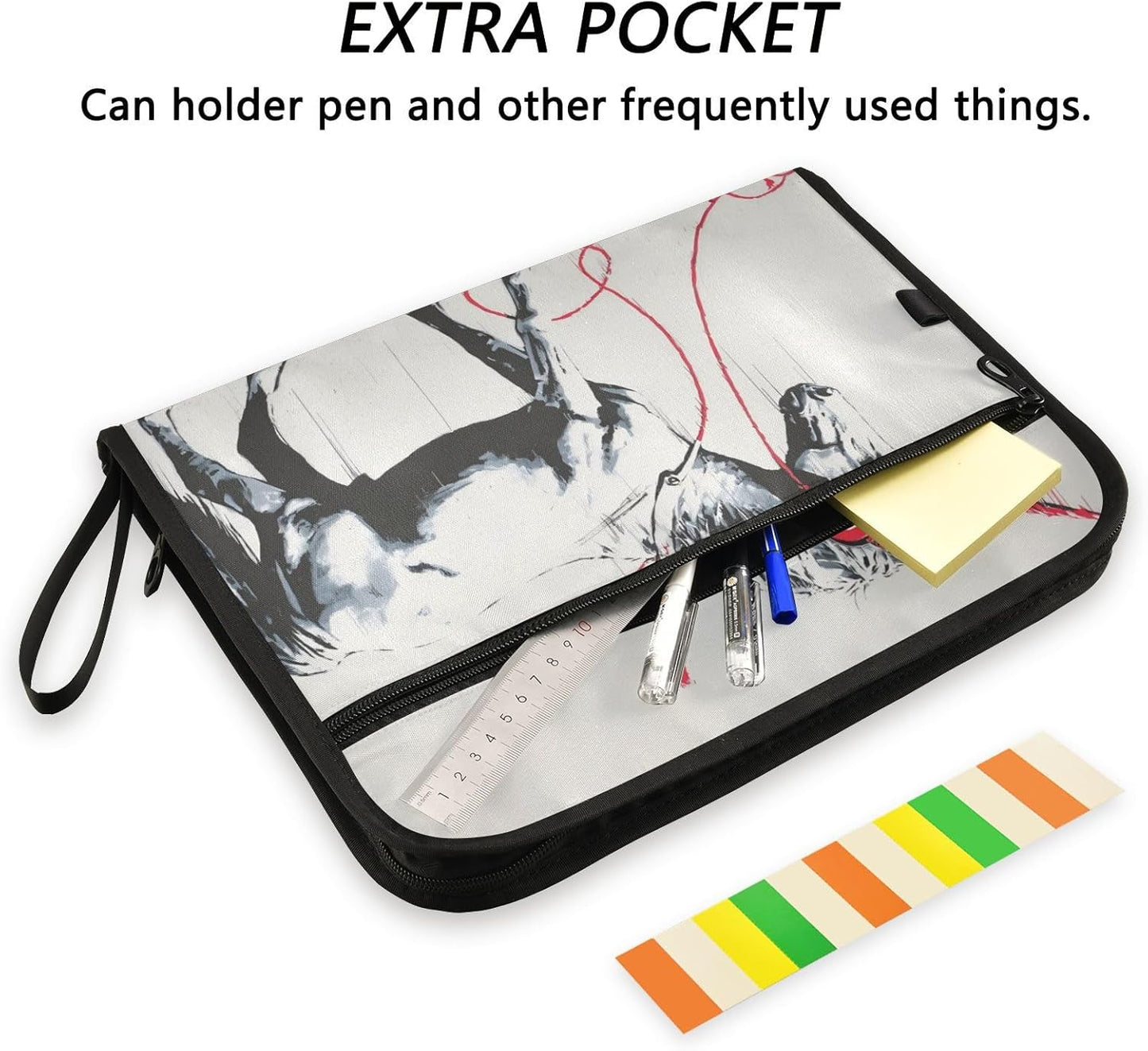 Horse Headphone Expandable Filing Folder, Funny & Cute Design with Sticky Labels, 13-Pocket A4 Letter Size Document Organizer for Office, Boys