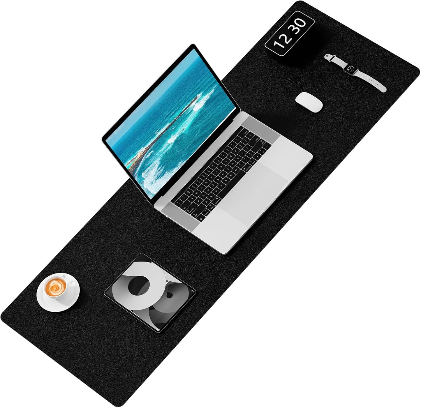 Hsurbtra Desk Pad, 48" x 17" PU Leather Desk Mat, XXXL Extended Mouse Pad, Waterproof Desktop Blotter Protector, Non-Slip Ultra Thin Large Laptop Keyboard Writing Mat for Office Home, Black