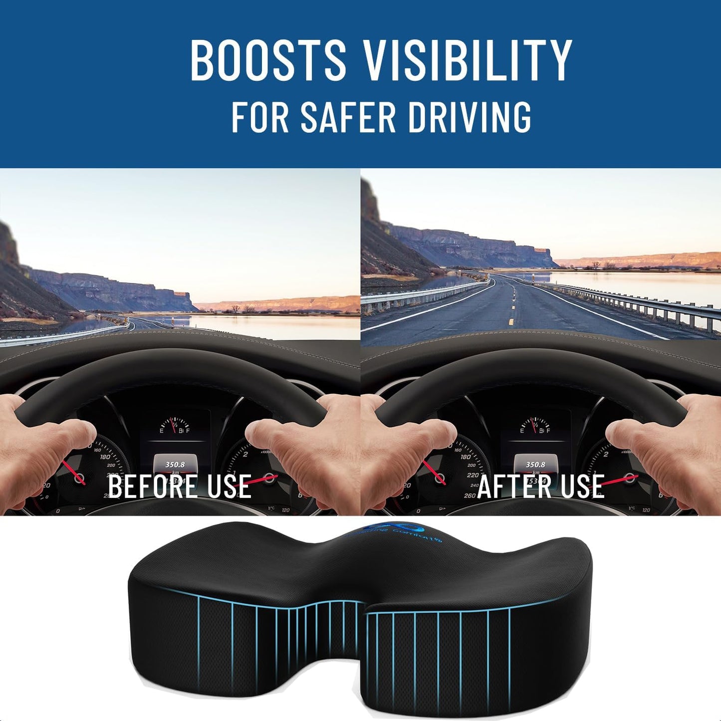 Everlasting Comfort Doctor Recommended Memory Foam Seat Cushion for Office Chairs & Car - Ergonomic Office Desk Accessories - Cushions for Tailbone Pain Relief, Sciatica (Black Ventilated, Large)