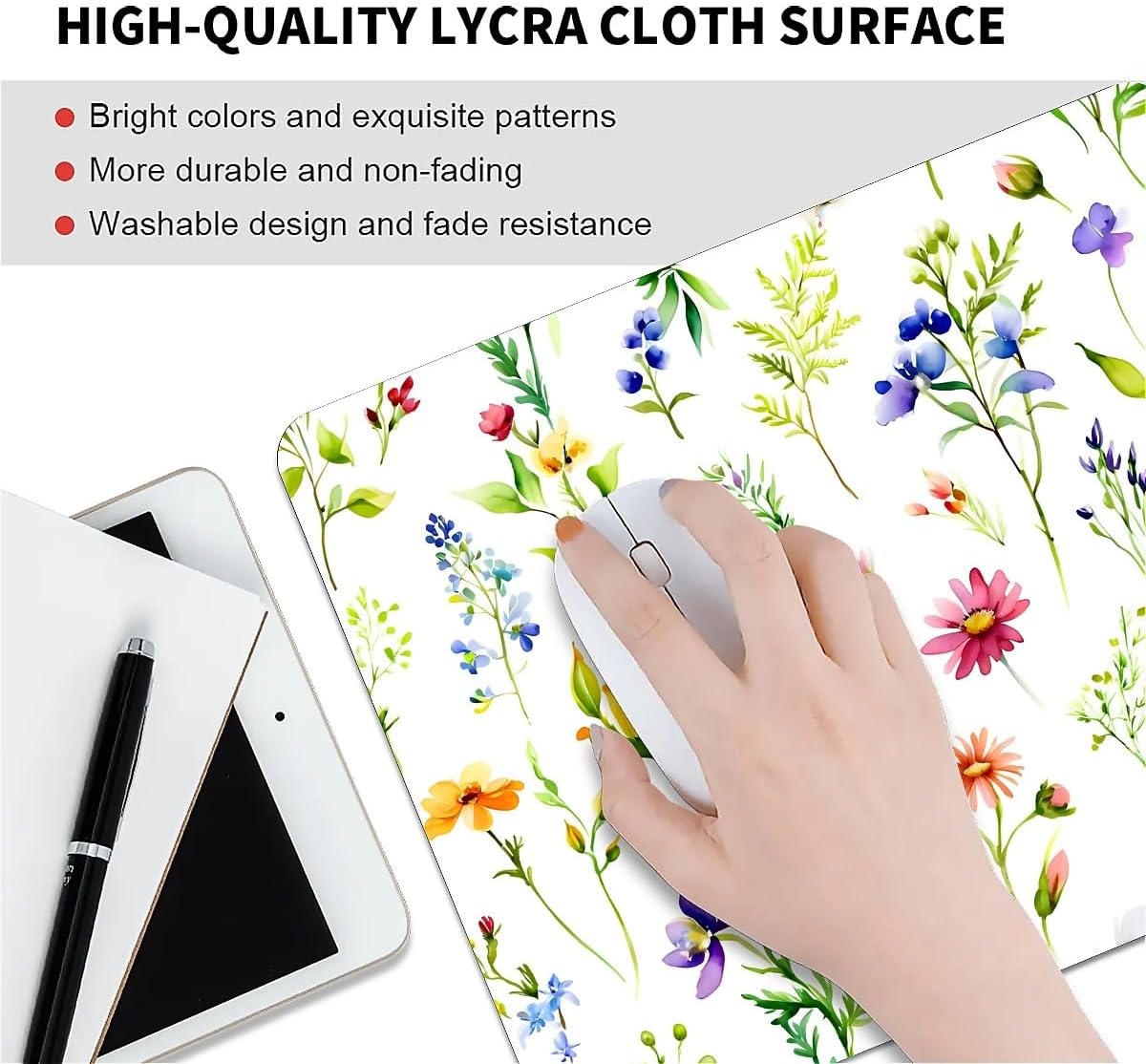 Square Mouse Pad Beautiful Flowers Plants 2, Personalized Premium-Textured Custom Mouse Mat Design, Washable Mousepad Cloth, Non-Slip Rubber Base Computer Mouse Pads for Wireless Mouse