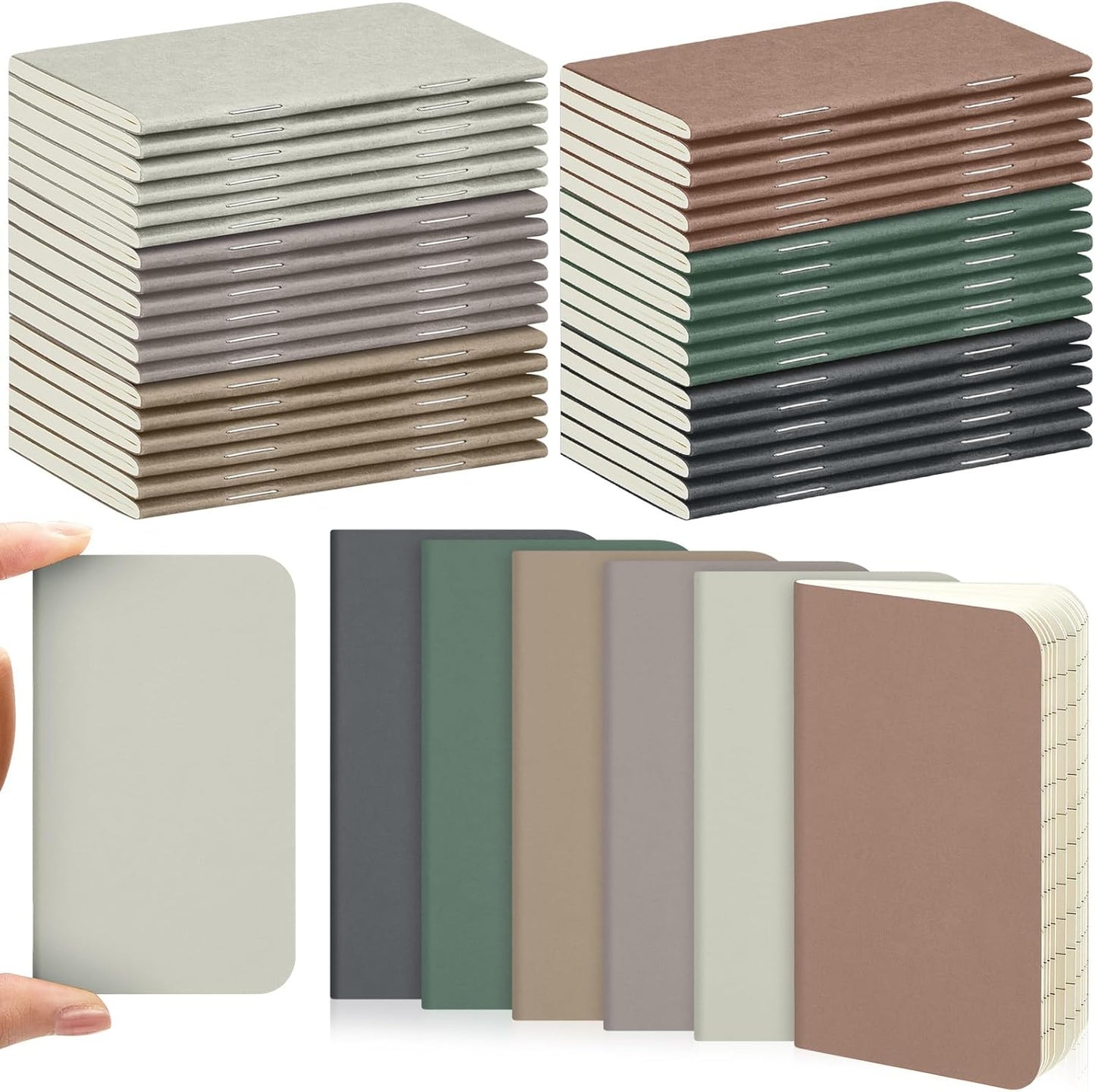 Outus 36 Pcs Pocket Notebook Mini Journal 2.5" x 4" Kraft Paper Mini Notepad Bulk Softcover Pocket Notepad Memo Diary Subject Notebooks for Student Traveler School(Dark Color, Blank Cover)