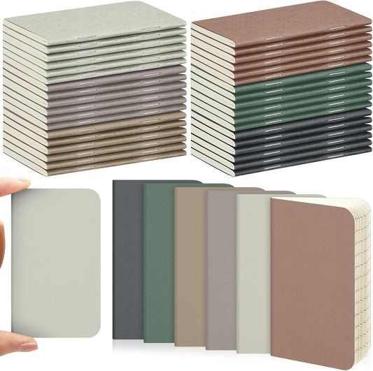 Outus 36 Pcs Pocket Notebook Mini Journal 2.5" x 4" Kraft Paper Mini Notepad Bulk Softcover Pocket Notepad Memo Diary Subject Notebooks for Student Traveler School(Dark Color, Blank Cover)
