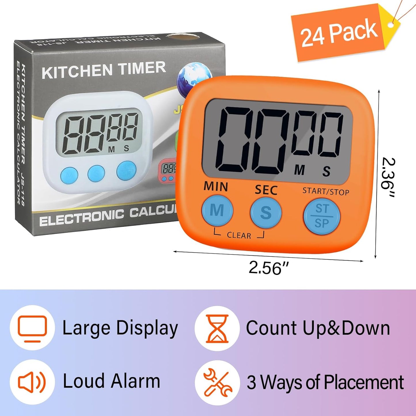 Weewooday 24 Pcs Digital Kitchen Timer Magnetic Timer Bulk On/Off Switch Minute Second Count up Countdown Loud Alarm for Exercise Cook Baking (Multicolor)
