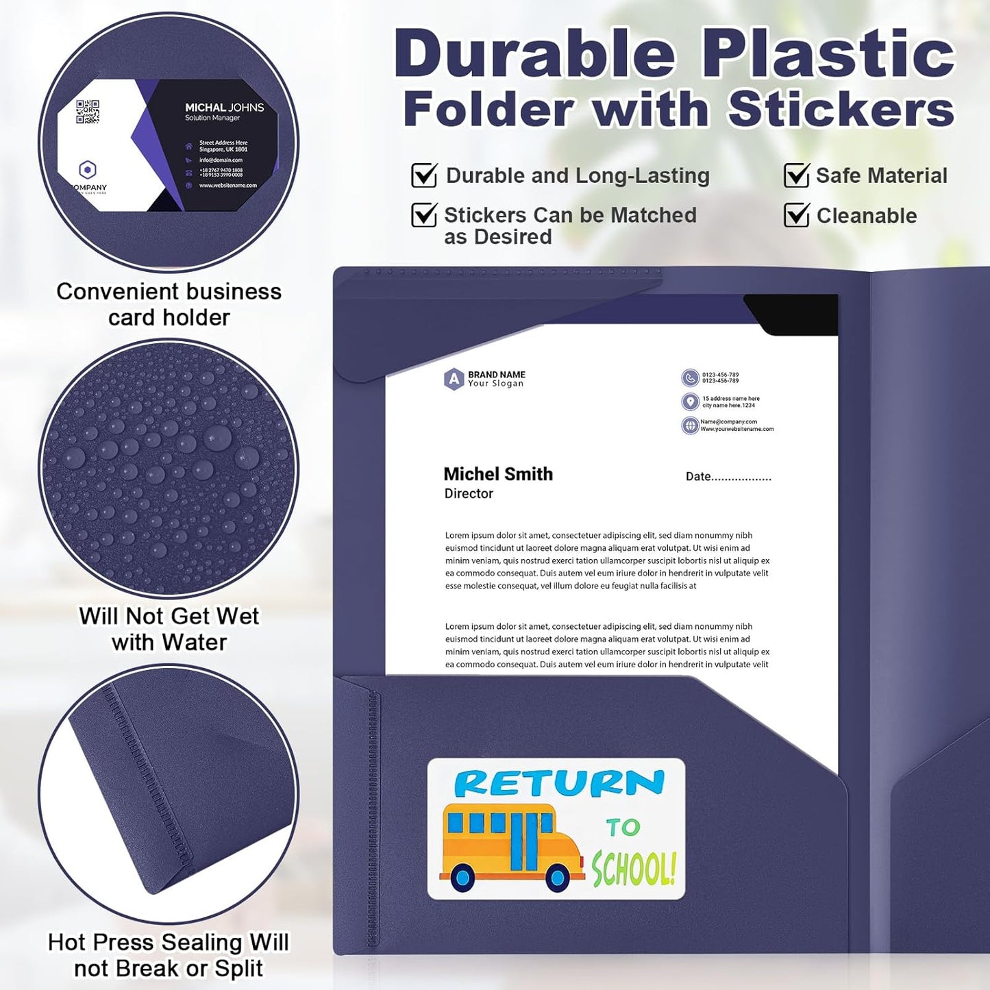 Henoyso 24 Set Parent Teacher Communication Folder with Clear Front Pocket Take Home Heavy Duty 2 Pocket Homework Folder for Student with School and Home Stickers, 12 x 9.45 Inch(Dark Purple)