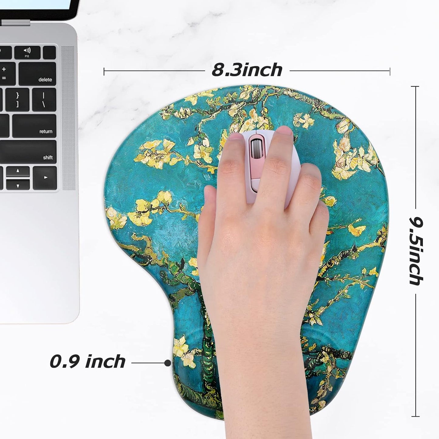 Hsurbtra Ergonomic Mouse Pad with Wrist Rest Support, Gel Mouse Pads with Non-Slip PU Base, Pain Relief Memory Foam Computer Mat, Cute Office Supplies Desk Decro Accessories, Blue