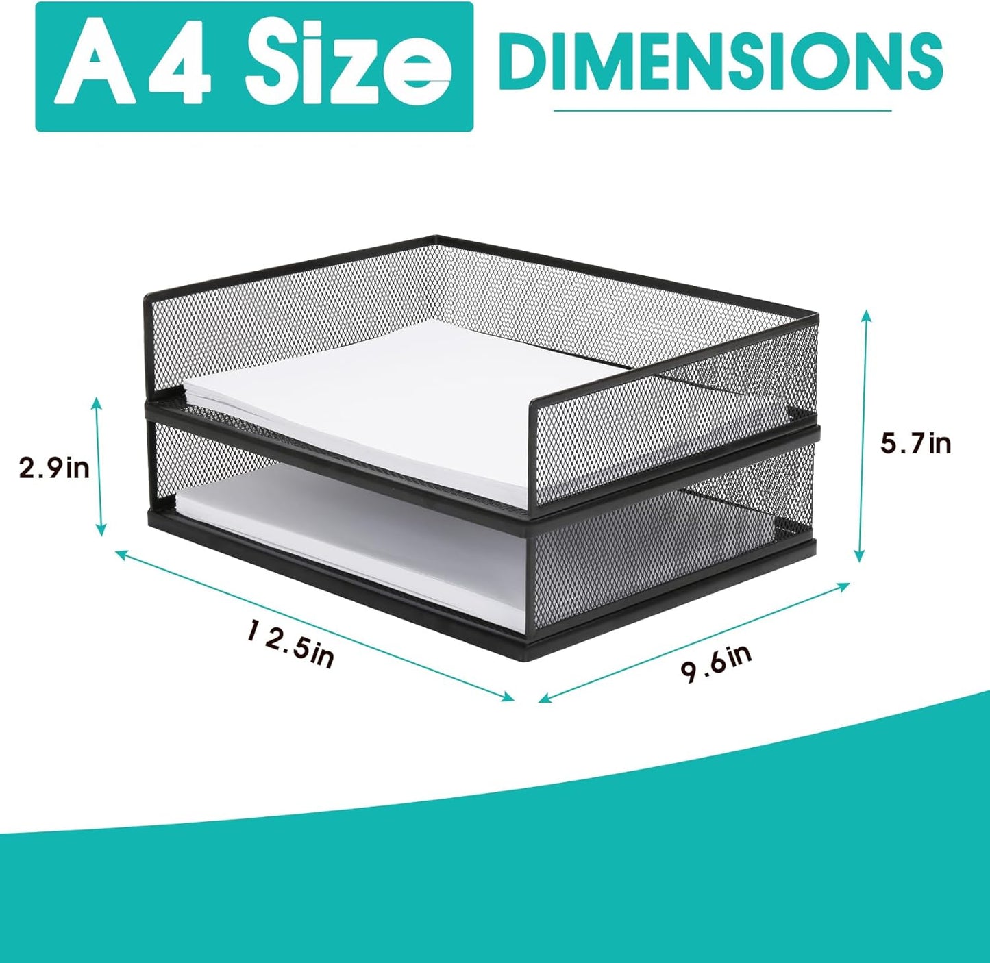 Wire Mesh Letter Trays Paper Tray Desk File Organizer, 2 Pack Stackable Metal Front-Load Documents Tray for Office Supplies File (Transverse)