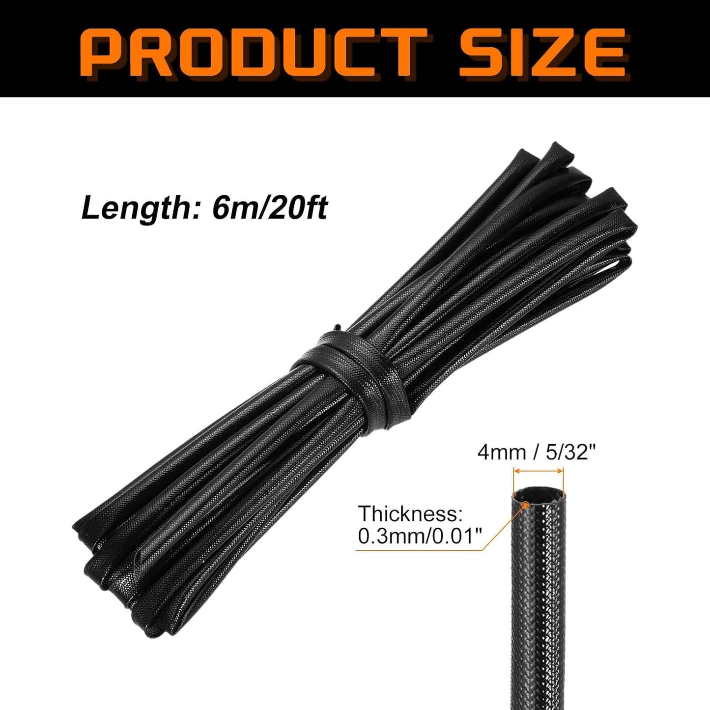 MECCANIXITY 20ft Braided Cable Sleeve, 5/32" ID 200C High Temperature 1500V Fiberglass Wire Insulation Cord Protector Organizer Wires Management for Motor Engine Fuel Line, Black