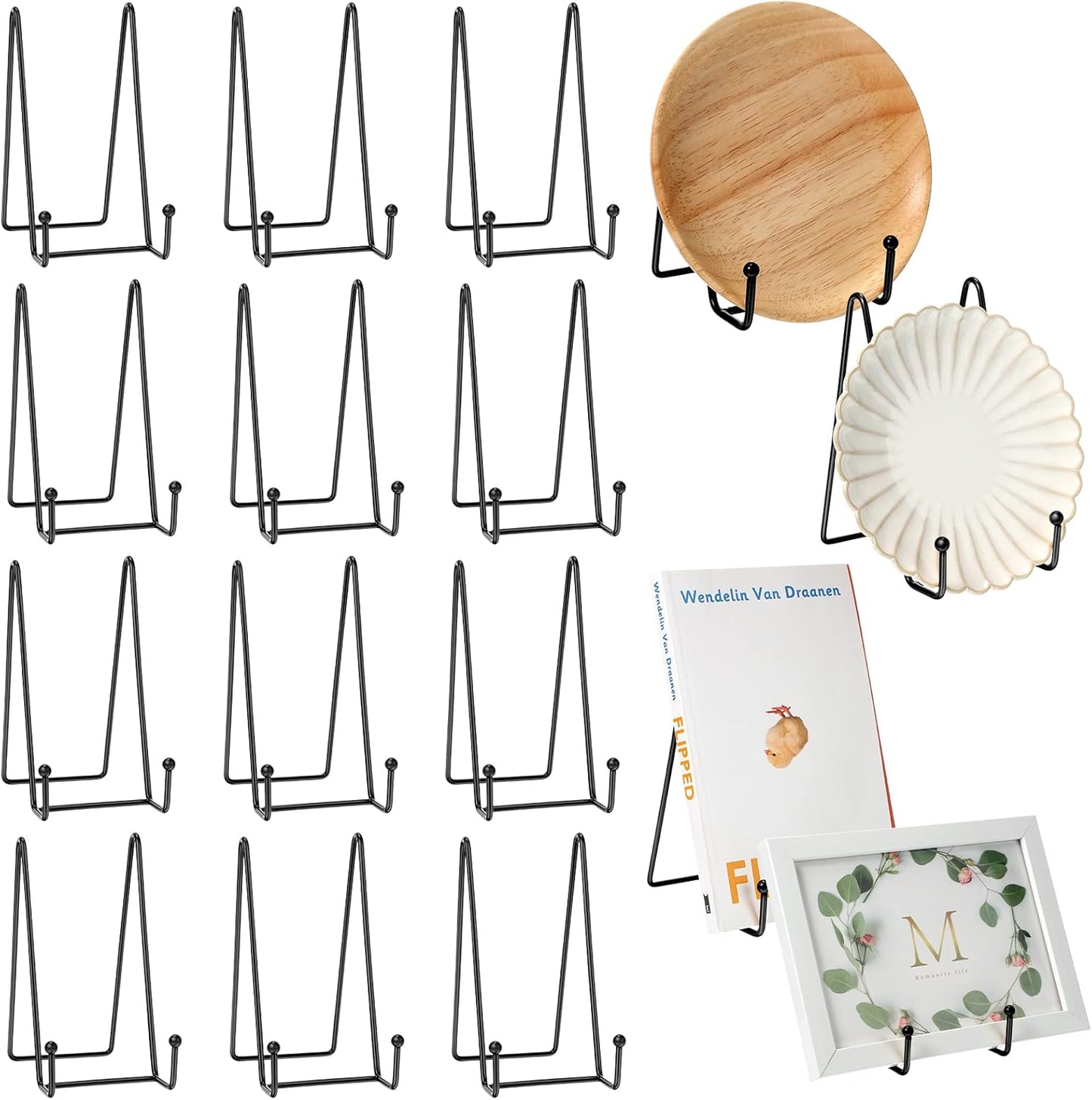 Mixweer 12 Pcs Book Stands for Display Metal Picture Frame Stand Book Plate Picture Holder Easels Photo Holder for Decorative Display(6 Inch,Black)