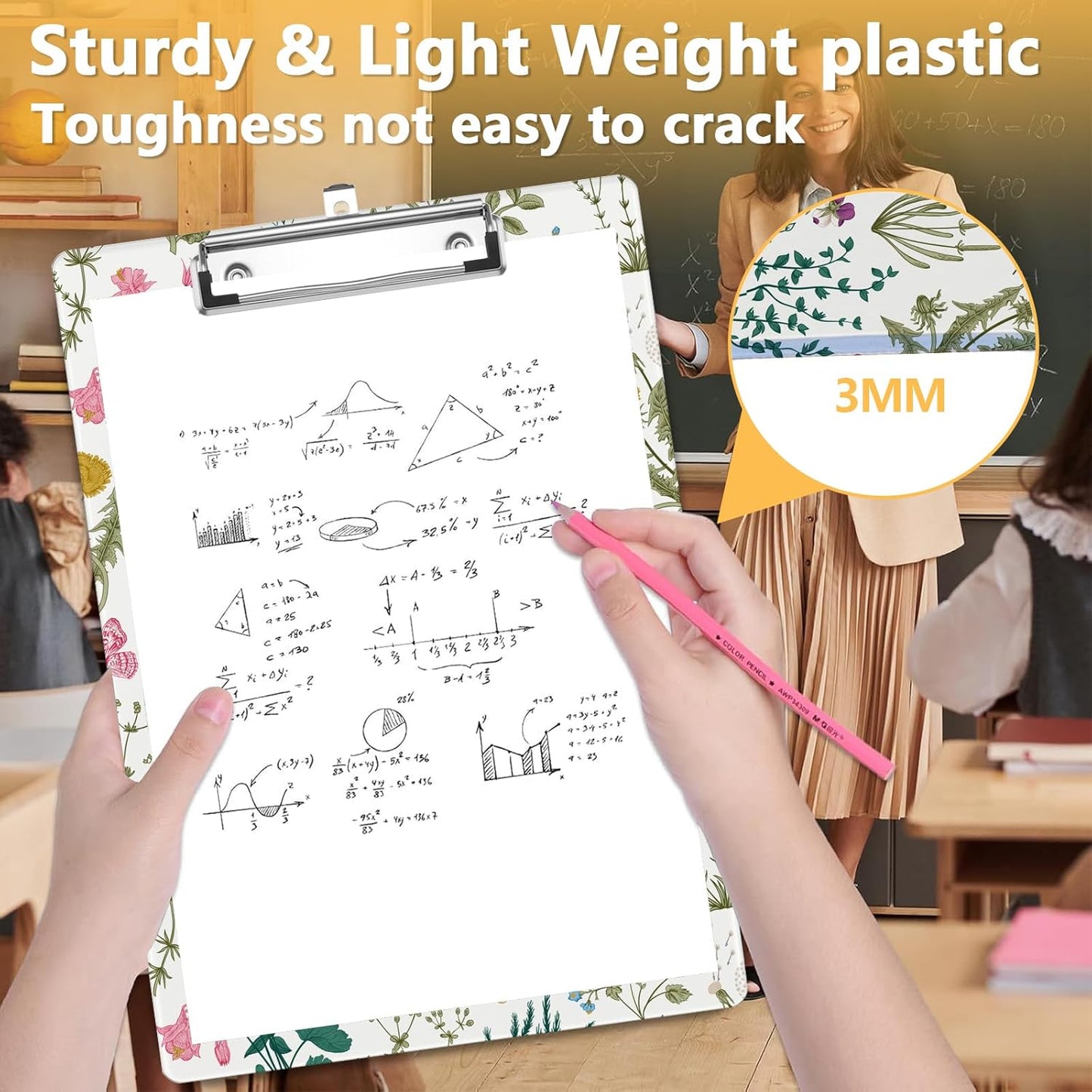 Vintage Floral Clipboard, Plants Herbs Flower Decorative Clip Board with Metal Clip Cute Plastic Clipboards A4 Standard Size 8.5" x 12.5" for Nurses, Students, Office