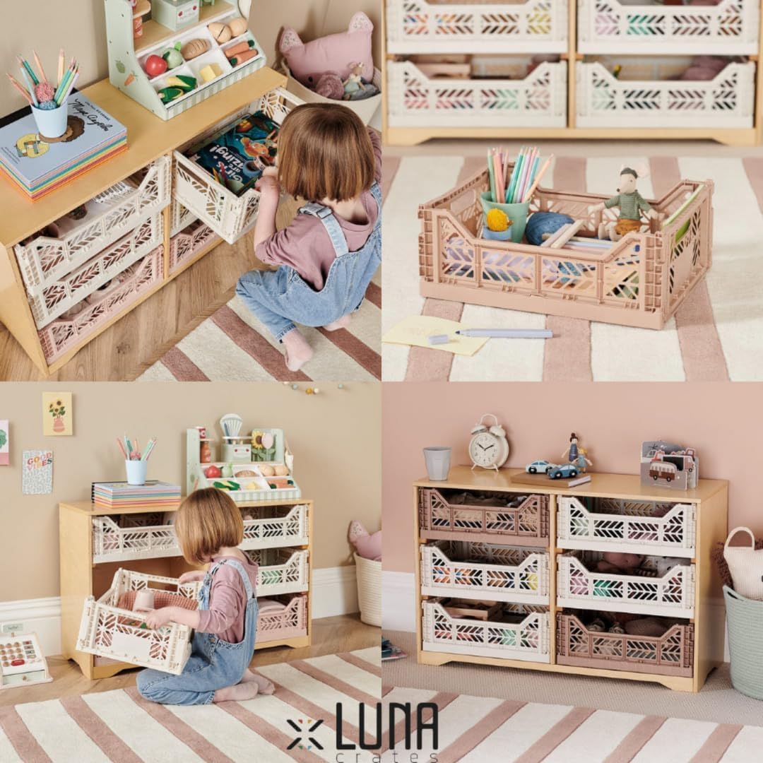 Collapsible Storage Box, Foldable Crate Organizer Bin with Handle, Stackable Crates for Home Organization (MilkTea-LightGray, 14L - 4 Pack)