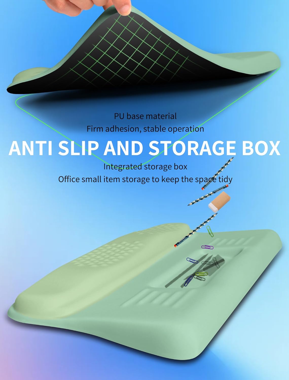 Ergonomic Wave Wrist Rest with Keyboard Stand, Cushioned Palm Rest, Comfortable Integrated Memory Foam for Natural Typing and Relieve Wrist Pain, Minty Olives Green