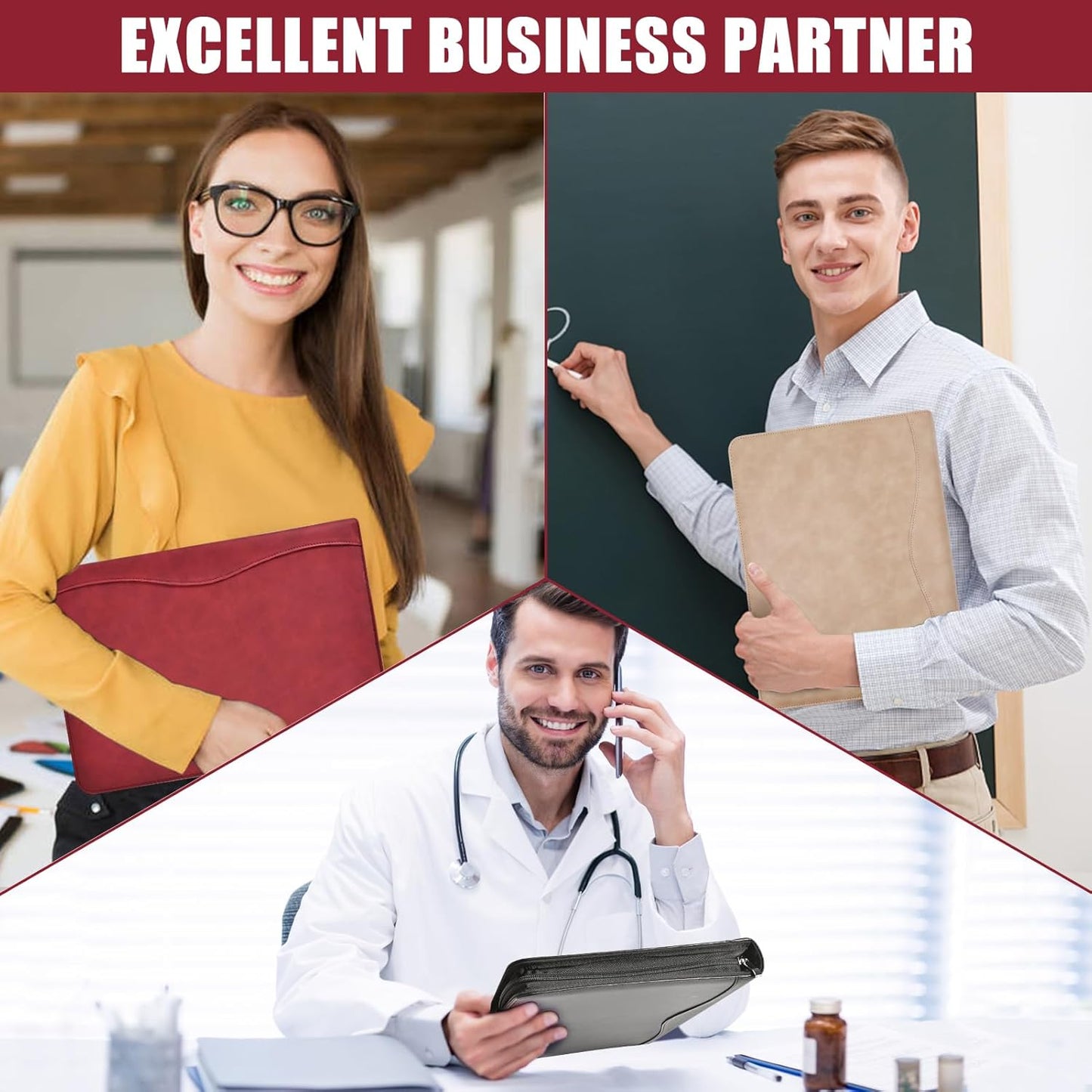 Padfolio Portfolio Folder Binder-Organizer Planner Notebook Zippered Portfolio Padfolio for Women & Men with Document Sleeve,Letter/A4 Size Clipboard,Business Card Holders (Burgundy-3)