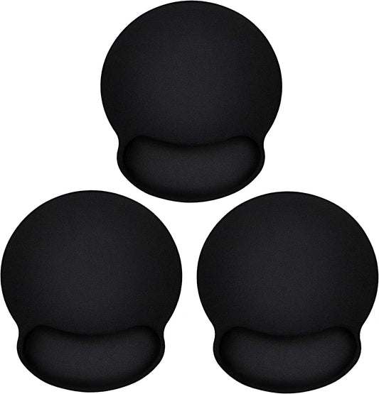 Ergonomic Mouse Pad 3 Pack with Wrist Rest Support, Round Gaming Mousepad with Smooth Surface & Non-Slip Rubber Base for Computer, Laptop, Office, Comfortable Memory Foam for Wrist Cushion