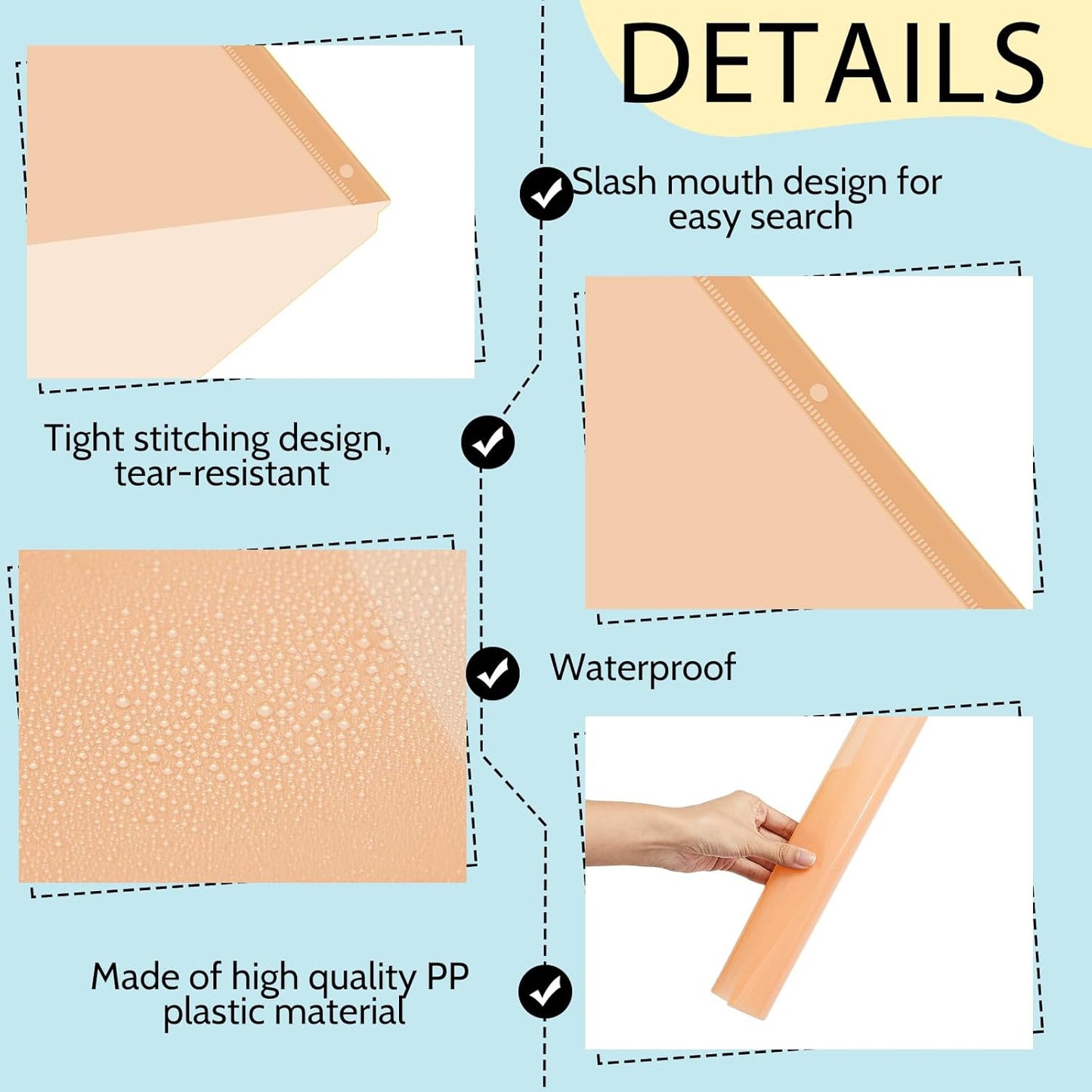 Maitys 50 Pack Binder Pockets 3 Hole Punch Clear Plastic Document Folders Binder Organizer Store Letter Size 8.5x11 Inch Paper Folders with Pockets Slash File Jacket for Office (Vintage Color)