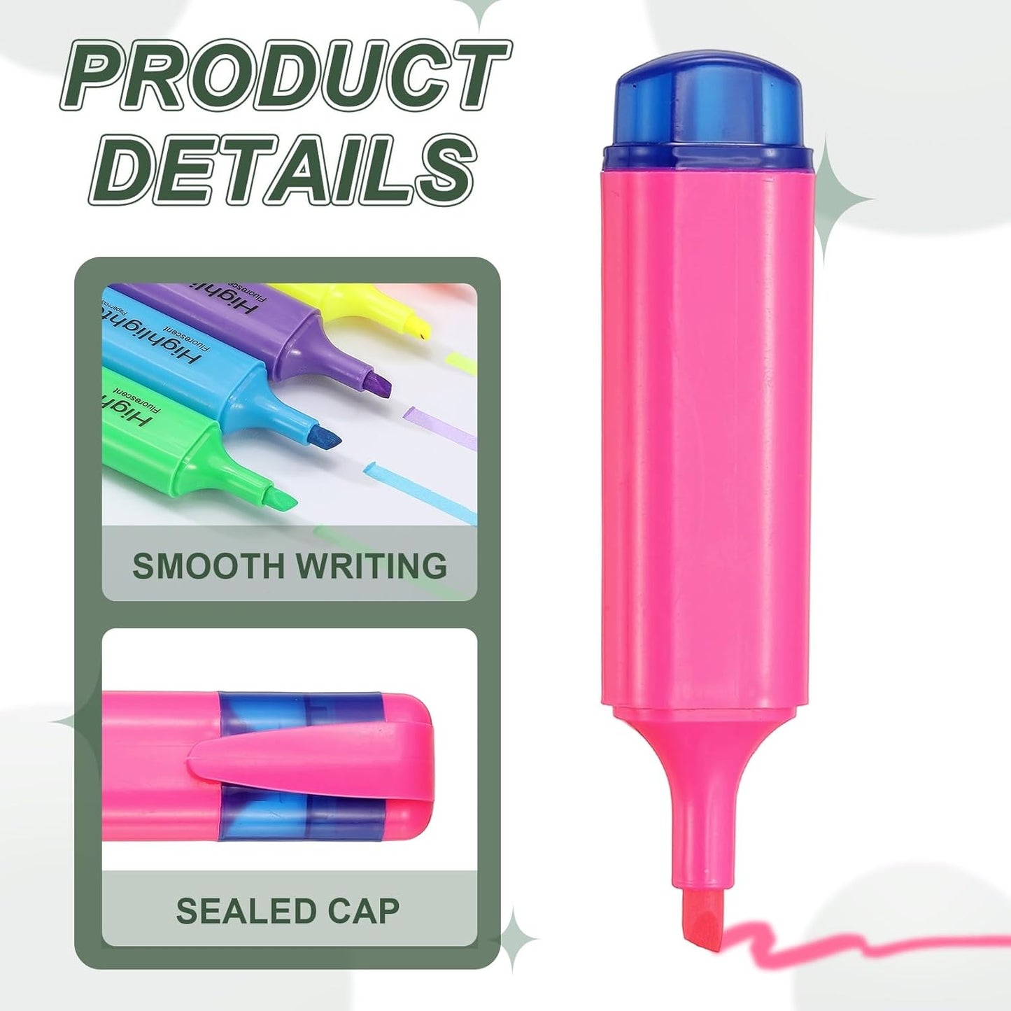 PATIKIL Cute Highlighters, 6 Pack no Bleeding High Lighters Colored Marker Pens Large Capacity Big Bulk Pastel for Office Supplies Books Journal Studying DIY Home, Light Pink