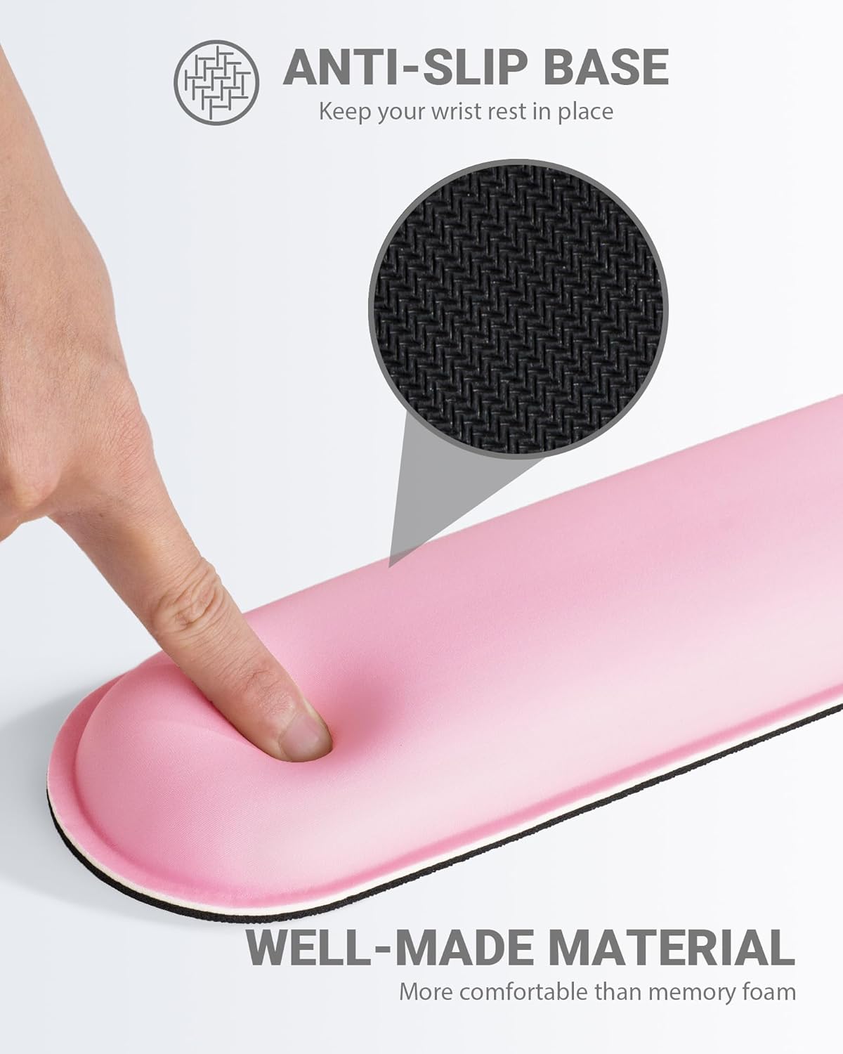 Ergonomic Mouse Pad Wrist Support Set, Memory Foam Keyboard Wrist Rest Set, Relieve Wrist Pain Keyboard Pad, Non-Slip Base Mousepad(Pink Set)