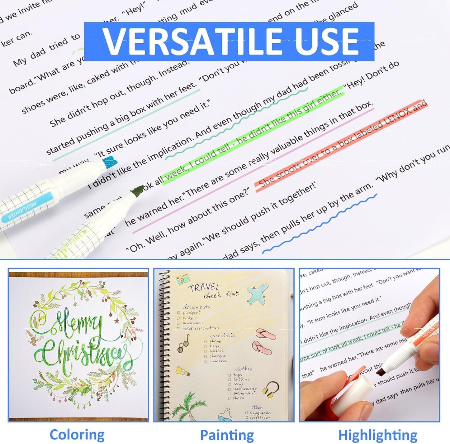 EooUooIP Dual-Tip Highlighter Set, 12 Pack, Pastel Highlighter Assorted Colors, Chisel and Fine Tips Bible Highlighters, No Bleed Highlighters Markers for Bible Journals Planners Books Notes