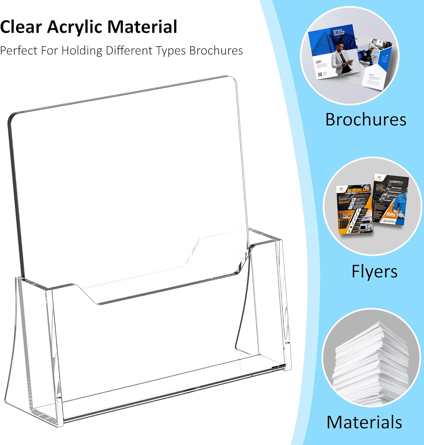 Acrylic Brochure Holder 8.5 x 11 inch 4 Pack, Clear Acrylic Plastic Flyer Holders for Literature Magazine Pamphlet Booklet Menu Journals Display Stand Desk Holder Countertop Organizer