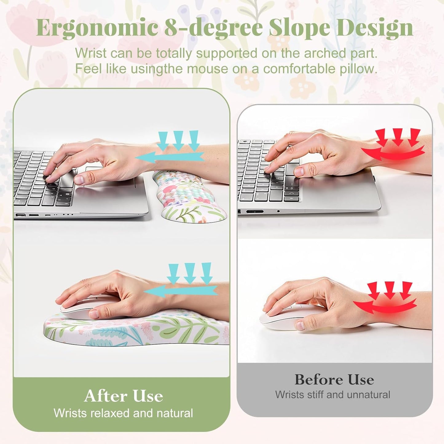 HAOCOO Mouse Pad and Keyboard Wrist Rest, 3-in-1 Gel Memory Foam Ergonomic Mouse Pad with Wrist Rest Set, Gaming Mousepad Arm Cushion Support for Computer Office Desk Accessories(White)