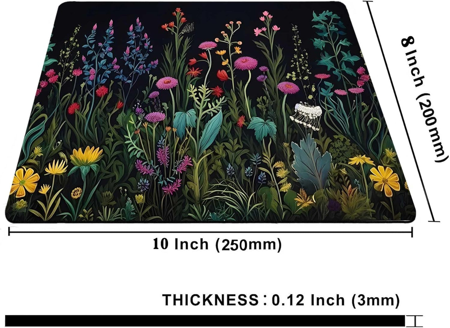 Black Beauty Blue Flowers Plants Mouse Pad,Brightly Colored Unique Design Computer Mousepad with Non-Slip Rubber Base for Women,Washable Mousepads Computer Mouse Pads for Desk Laptop Wireless Mouse