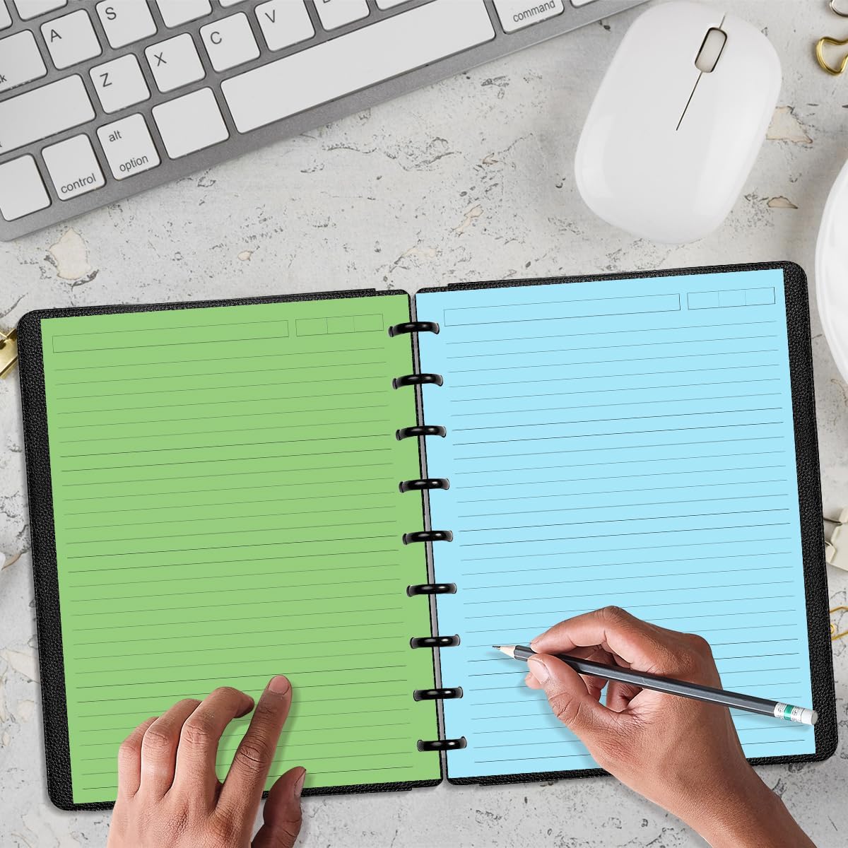 (2-Pack) 9-Disc Discbound 5 Colorful Line Paper Pre-punched Happy Planners Inserts, 200Sheets/400Pages Classic Size Line Loose-Leaf Paper, Per Color 40 Sheets, 7" x 9.25"