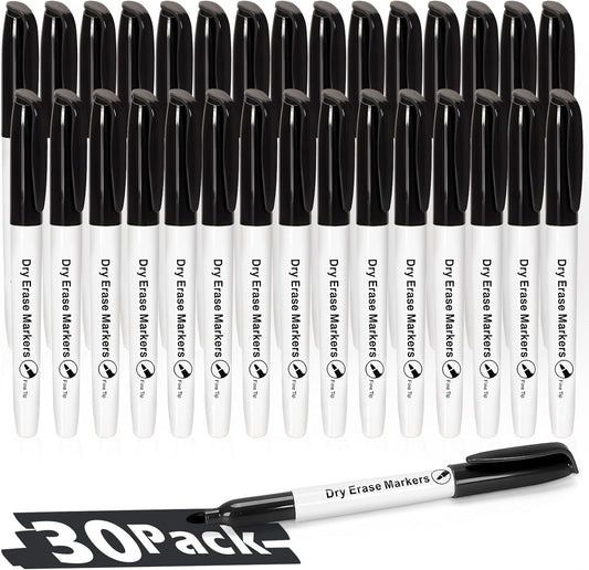 Duchong Dry Erase Markers, 30 Packs Black Fine Tip Whiteboard Markers for Kids Teachers, Dry Erase Pens Bulk for Classroom Home, Back to School Supplies