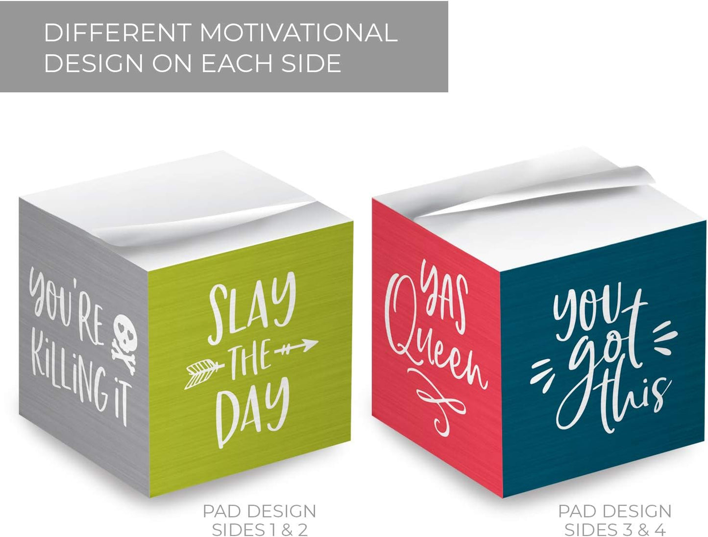 Motivational Sticky Note Cube / 600 Sheets / 2.75" Memo Block Printed on 4 Sides/Bright Empowering Messages