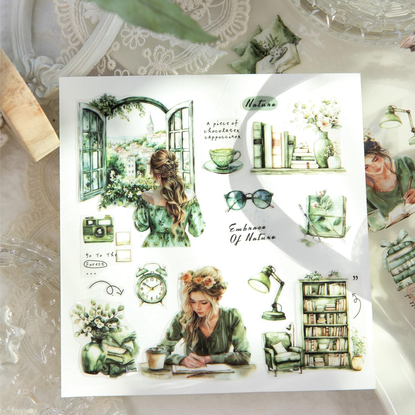 Alideco 6pcs Decorative Adhesive Tapes Vintage Literary Girl Read Home Life PET Tape Great for Bullet Journal Supplies, Arts, Scrapbook, DIY Crafts, Planners (xiaoqishiguang)