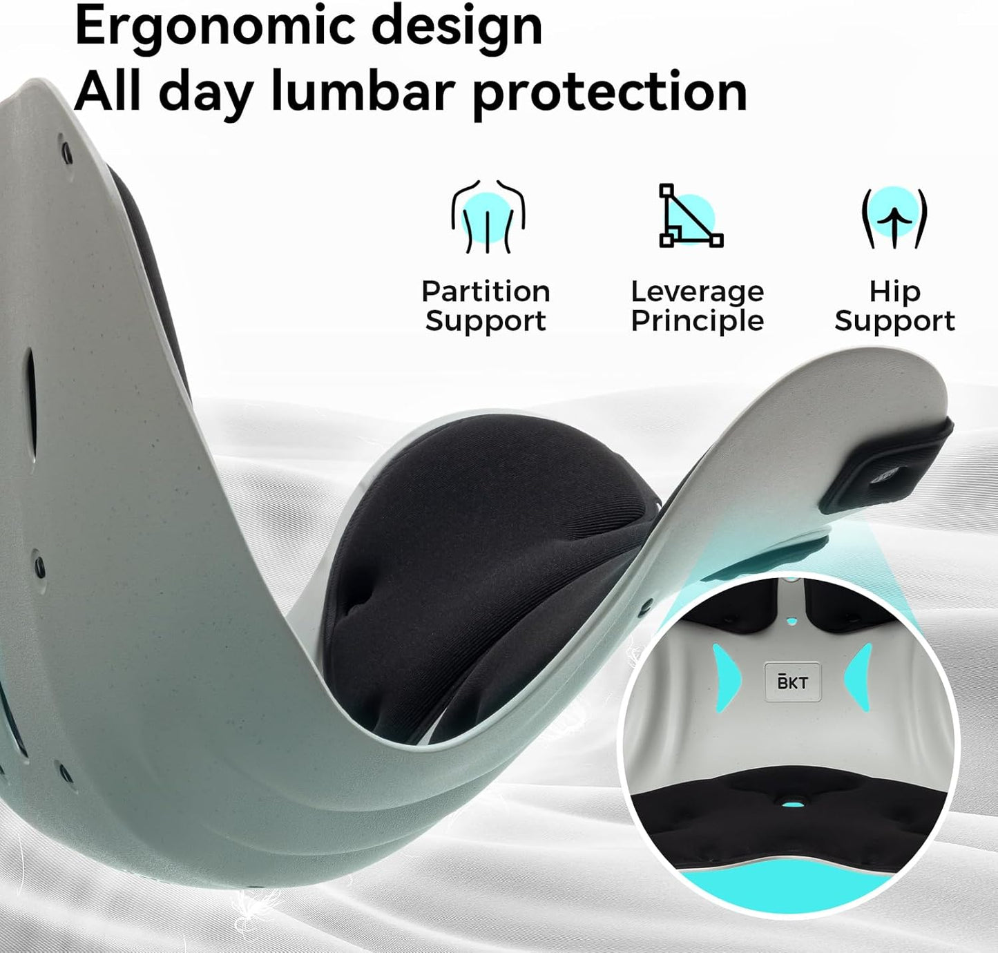 BKT Lumbar Support Seat Cushions Ergonomic Office Chair for Students Office Workers Nursing Mothers Long Sitting Outdoor Fishing Floor Chair (XL-Black)