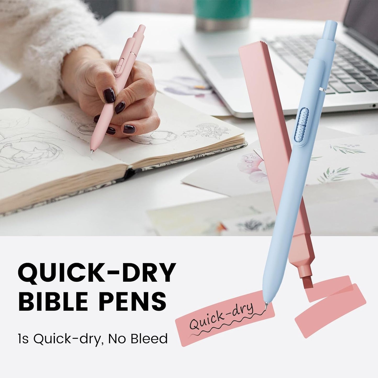 JIMMIDDA- 12 Pack Gel Pens, 0.7mm Black Ink Fine Point Smooth Writing with Aesthetic Highlighters, Quick-dry Long-lasting Pens Set for Journaling School Office Supplies(6 Pens + 6 Highlighters)