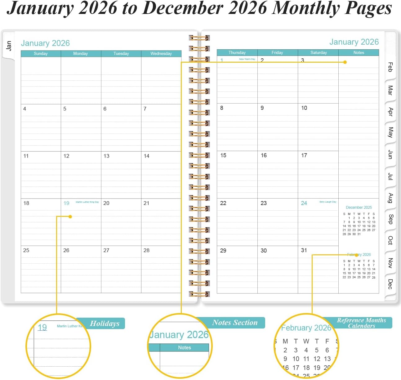 2026 Planner - Planner 2026 from January 2026 to December 2026, Weekly & Monthly Planners Spiral Bound with 12 Monthly Tabs, Inner Pocket, 6.4" x 8.5", Rose