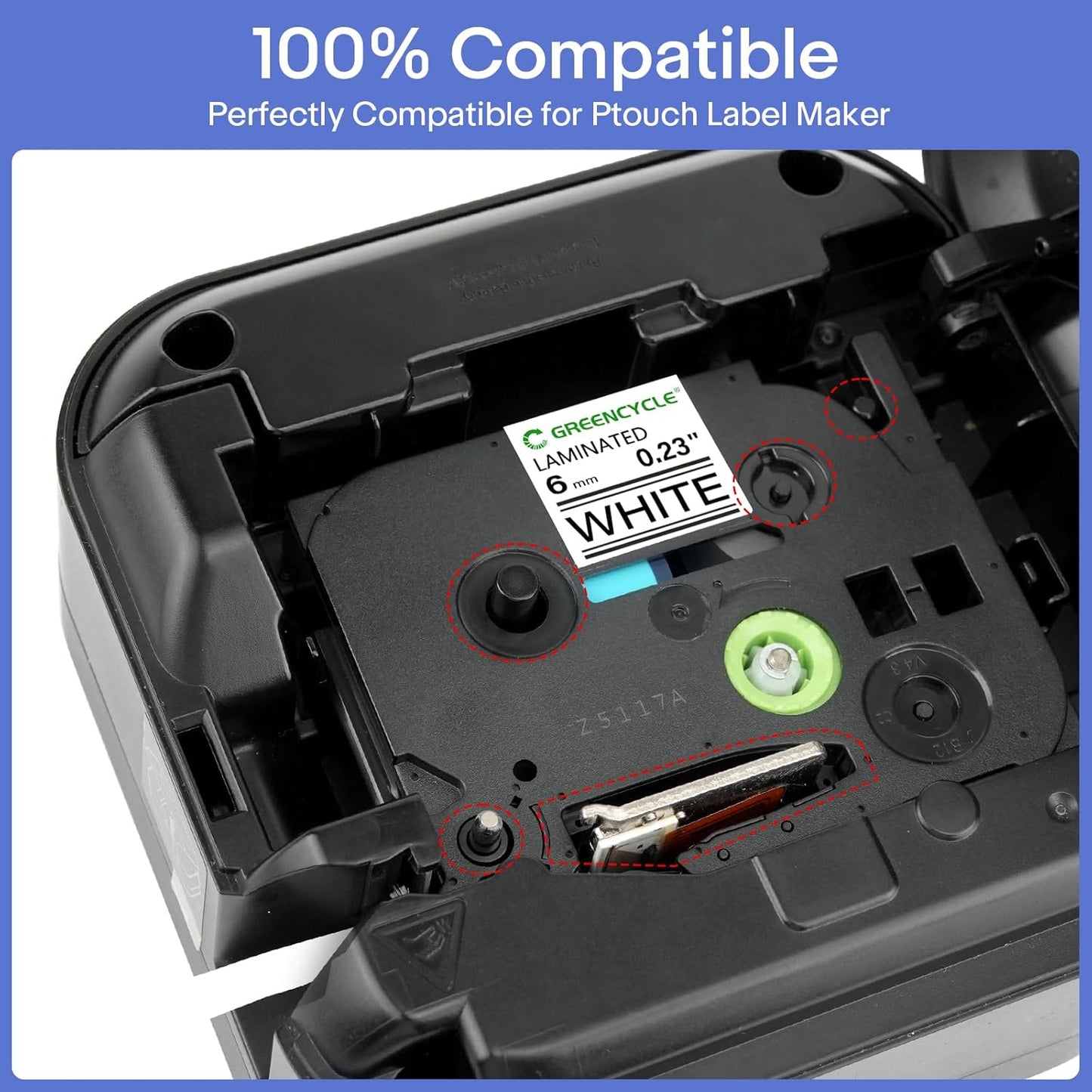 GREENCYCLE 10-Pack Compatible for 1/4" 0.23" 6mm Black on White TZe-211 AZE211 TZ-211 TZ211 Standard Laminated Label Tape for Ptouch PT-D210 PTD400AD PT1230 PTH110 PT Cube Labeler