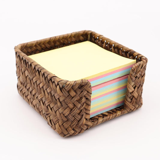 Sticky Note Holder Seagrass Post It Note Dispenser, 3 x 3 Inch Woven Sticky Note Dispenser, Farmhouse Post It Holder for Desk Home Office Decor, Coffee