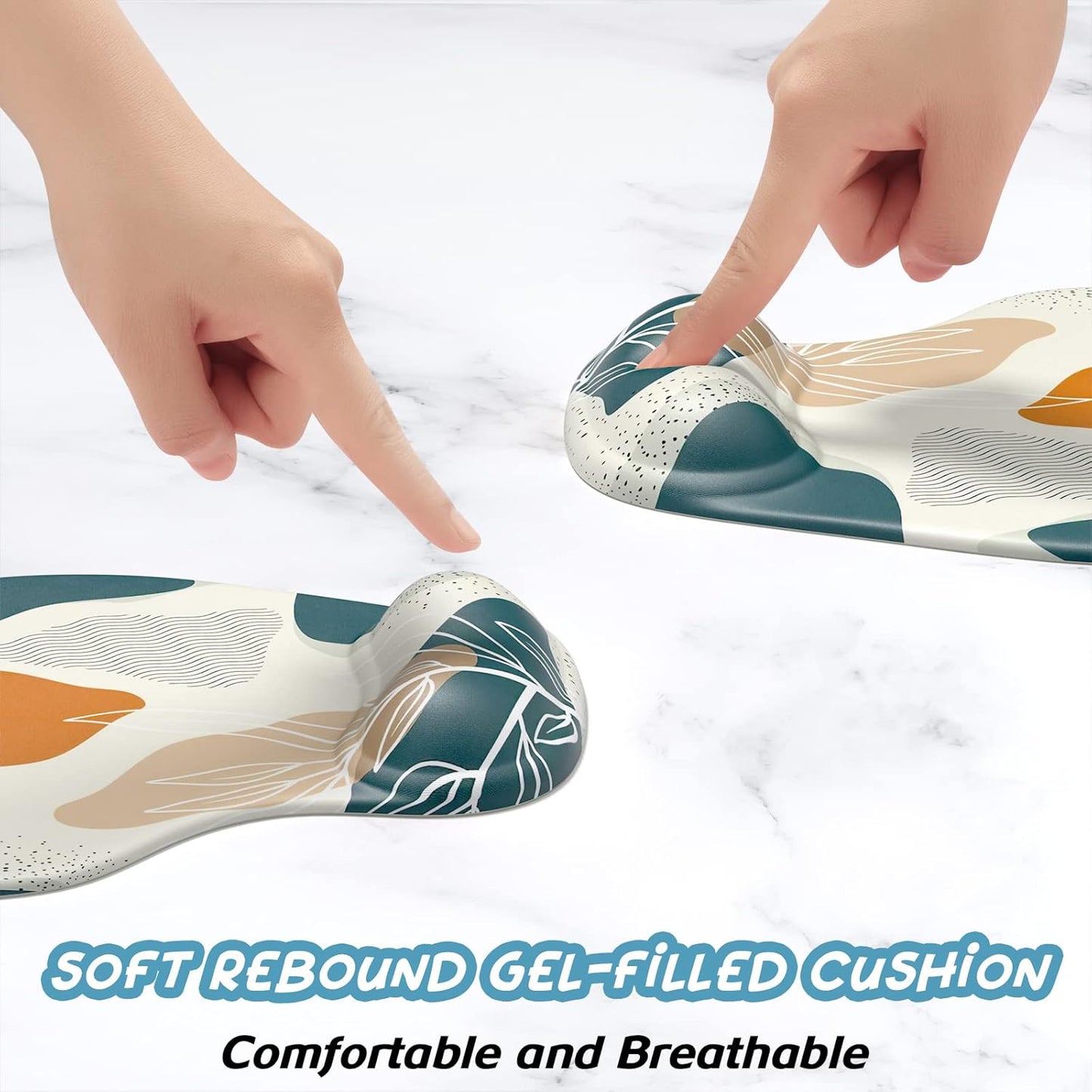 Hsurbtra Ergonomic Mouse Pad with Wrist Rest Support, Gel Mouse Pads with Non-Slip PU Base, Pain Relief Memory Foam Computer Mat, Cute Office Supplies Desk Decro Accessories, White Line