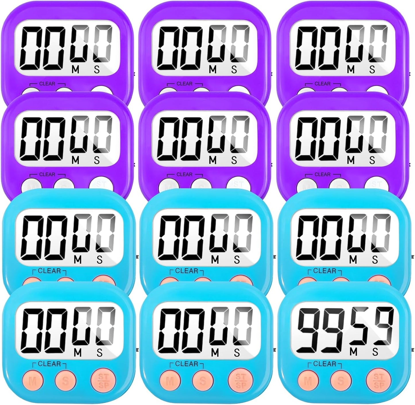 12 Pack Digital Kitchen Timer Small Classroom Timers for Kids Teachers (Blue&Purple)